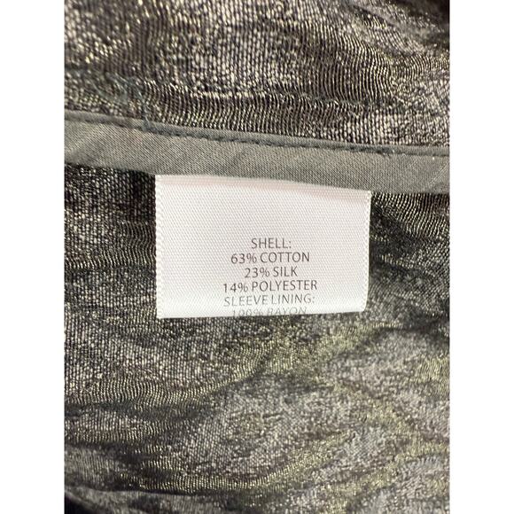 Eileen Fisher Blurred Ikat Jacquard Coat L/XL Cotton Silk Open Front Jacket - Picture 9 of 13